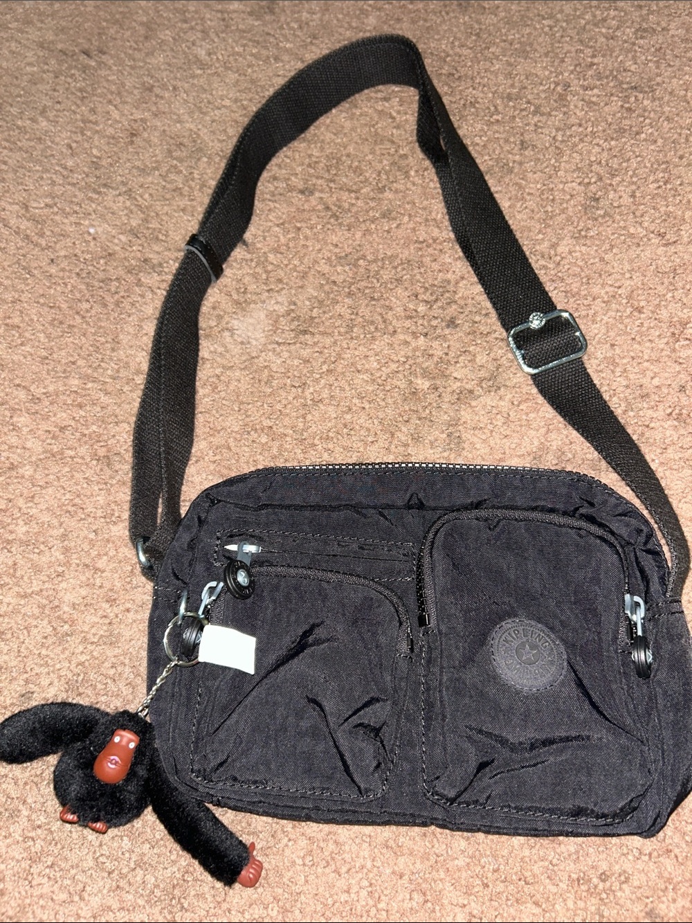 Kipling Black Nylon Crossbody with Monkey Charm